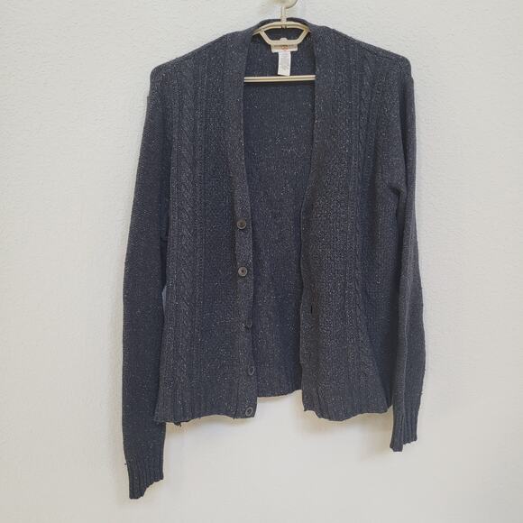 Dockers Mens Cardigan Sweater Large Gray V Neck Button Front Cable Knit Detail - Picture 8 of 12